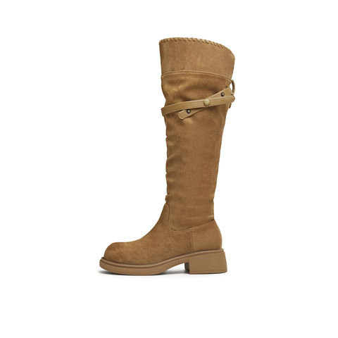 天美意2025冬新款厚底百搭复古显瘦长靴女骑士靴KXZ24DG5