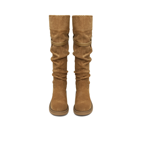 天美意2025冬新款厚底百搭复古显瘦长靴女骑士靴KXZ24DG5