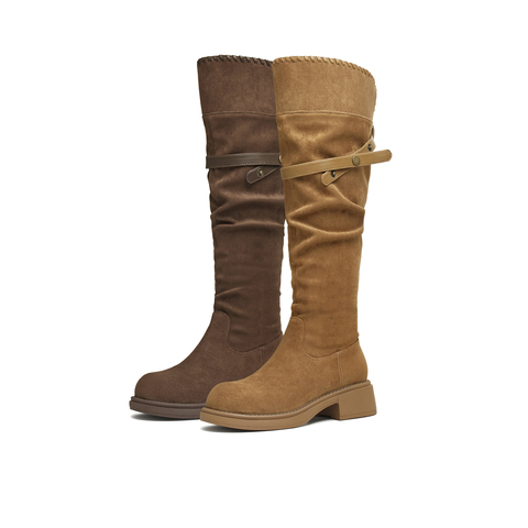 天美意2025冬新款厚底百搭复古显瘦长靴女骑士靴KXZ24DG5