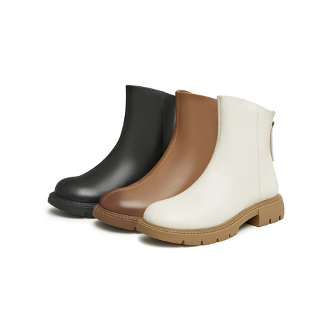 天美意2025冬新款厚底复古英伦百搭帅气短靴女时装靴NNZ03DD5