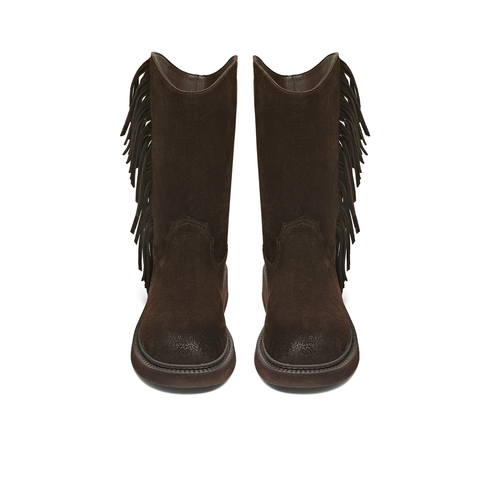 天美意2025冬新款商场同款流苏纯色百搭复古女西部靴CD564DS5