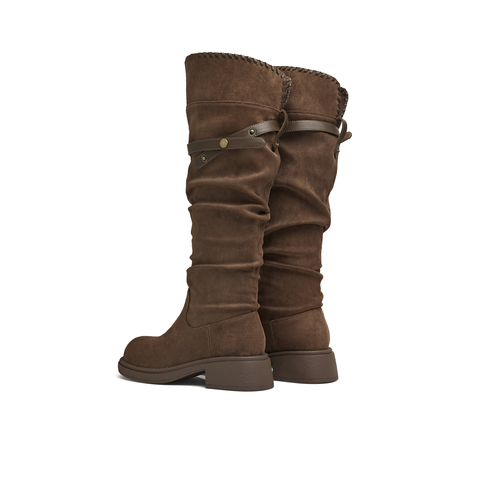 天美意2025冬新款厚底百搭复古显瘦长靴女骑士靴KXZ24DG5