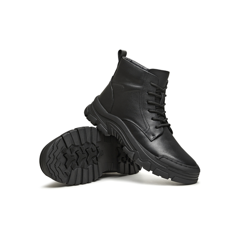 天美意2025冬新款商场同款纯色系带户外短靴男马丁靴DED11DD5