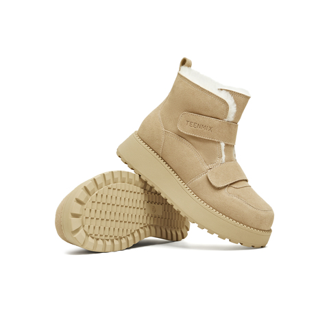 天美意2025冬新款保暖舒适百搭复古毛绒短靴女雪地靴KXD50DD5