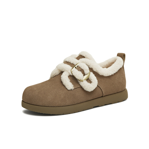 天美意2025冬新款复古纯色圆头毛绒保暖潮流女勃肯鞋KK083DM5