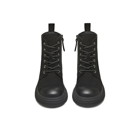 天美意2025冬新款短靴系带厚底纯色圆头户外女马丁靴KDX18DD5