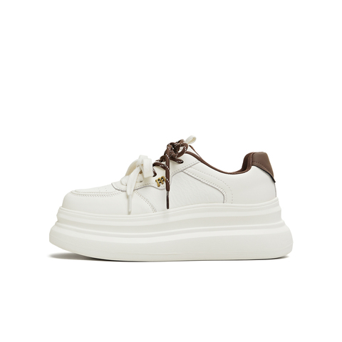 天美意2026春新款商场同款厚底纯色双鞋带小白鞋女板鞋BM461AM6