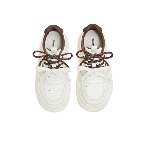 天美意2026春新款商场同款厚底纯色双鞋带小白鞋女板鞋BM461AM6