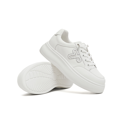 天美意2026春新款商场同款板鞋纯色百搭厚底女小白鞋BL352AM6