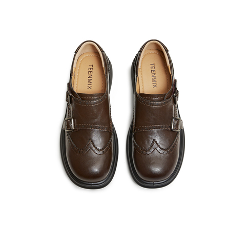 天美意2026春新款厚底时尚英伦布洛克学院女乐福鞋KE085AM6