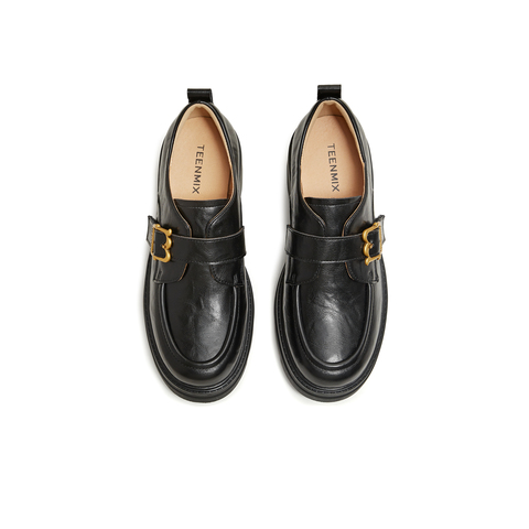 天美意2026春新款粗跟学院英伦乐福鞋复古皮鞋女单鞋KE089AA6