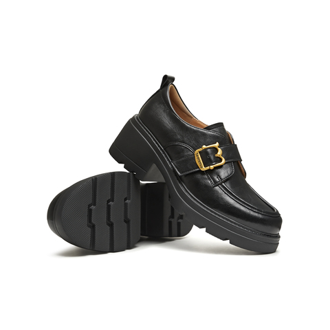 天美意2026春新款粗跟学院英伦乐福鞋复古皮鞋女单鞋KE089AA6