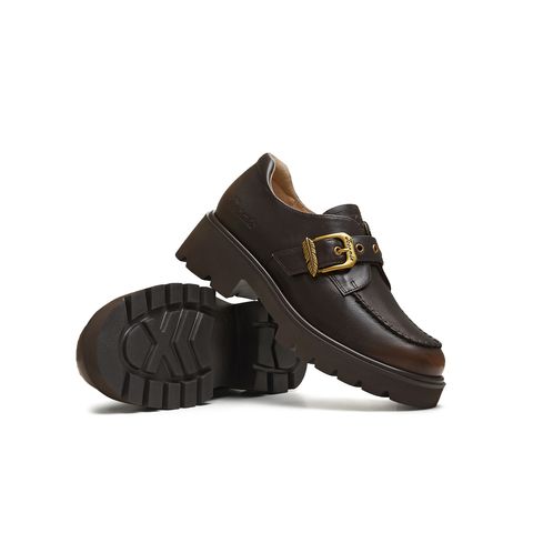 天美意2026春新款商场同款复古金属装饰女皮鞋乐福鞋CJM23AM6