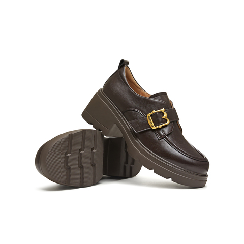 天美意2026春新款粗跟学院英伦乐福鞋复古皮鞋女单鞋KE089AA6