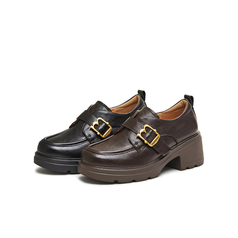 天美意2026春新款粗跟学院英伦乐福鞋复古皮鞋女单鞋KE089AA6