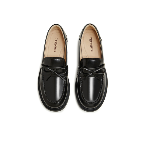 天美意2026春新款商场同款简约蝴蝶结皮鞋乐福鞋女单鞋CXC58AA6