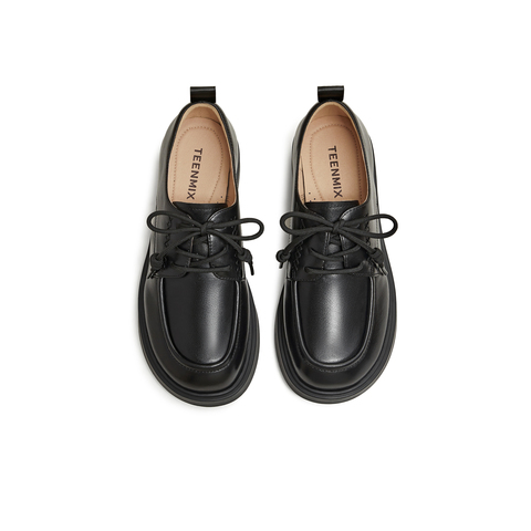 天美意2026春新款商场同款厚底英伦系带乐福鞋女单鞋COY49AM6