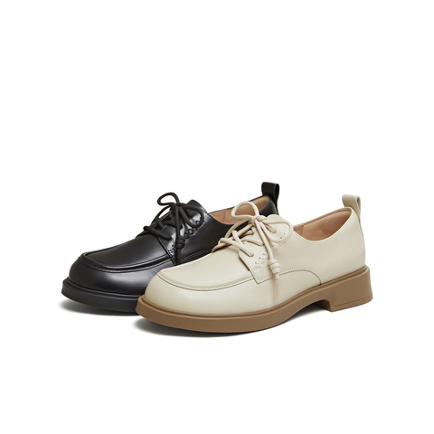 天美意2026春新款商场同款厚底英伦系带乐福鞋女单鞋COY49AM6