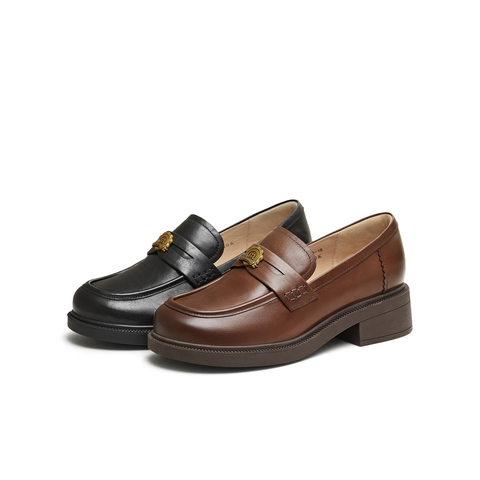 天美意2026春新款商场同款学院金属扣乐福鞋女皮单鞋CNG36AA6