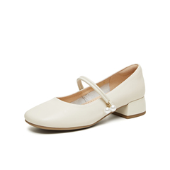 天美意2026春新款纯色优雅百搭珍珠装饰单鞋女玛丽珍鞋KM121AQ6