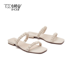 Toomanyshoes女鞋2021春夏夏日漱石方头平底一字带仙女风凉拖