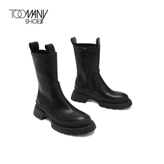 Toomanyshoes靴子2021秋冬新品Arrow圆头粗跟烟筒靴中筒靴齿轮鞋