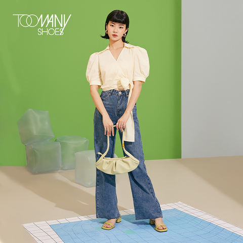 Toomanyshoes女鞋2022夏季新款利口酒复古方头粗跟外穿一字带凉鞋