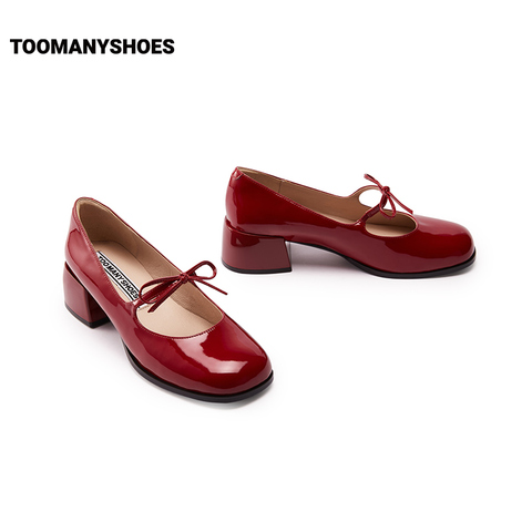 Toomanyshoes女鞋23春新款人间芭比圆头粗跟可爱蝴蝶结玛丽珍单鞋