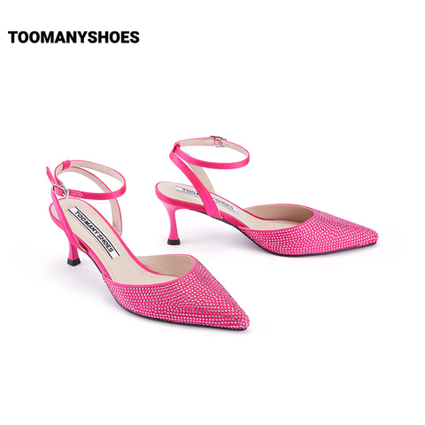 Toomanyshoes女鞋23春新款布灵布灵耀眼满钻高跟尖头后空凉鞋单鞋