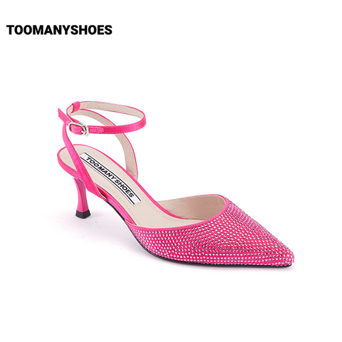 Toomanyshoes女鞋23春新款布灵布灵耀眼满钻高跟尖头后空凉鞋单鞋