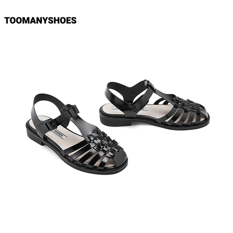Toomanyshoes女鞋2023夏季新款Rome平跟圆头舒适宽带设计罗马凉鞋