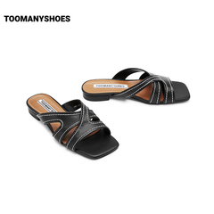 Toomanyshoes写真集23夏新款方头平底凉拖外穿高级感交叉带拖鞋女