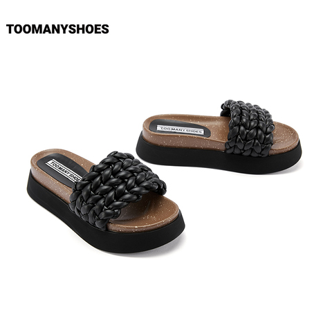 Toomanyshoes女鞋2023夏季新款木质香圆头木纹厚底休闲凉鞋女拖鞋