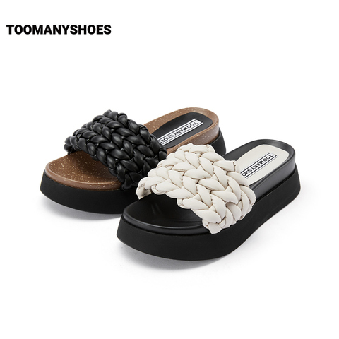 Toomanyshoes女鞋2023夏季新款木质香圆头木纹厚底休闲凉鞋女拖鞋