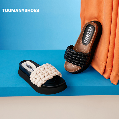 Toomanyshoes女鞋2023夏季新款木质香圆头木纹厚底休闲凉鞋女拖鞋