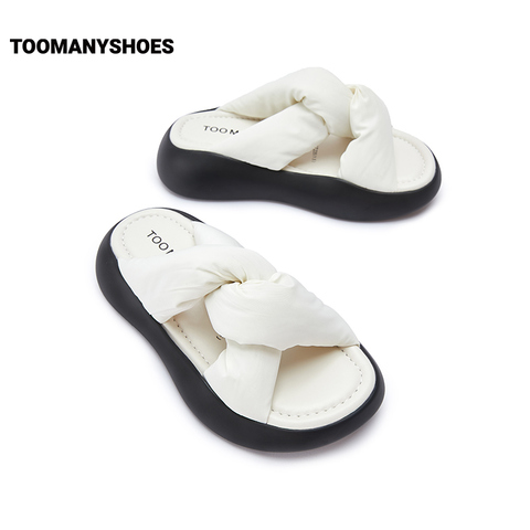 Toomanyshoes女鞋2023夏季新款软欧包布面扭结厚底休闲凉鞋女拖鞋