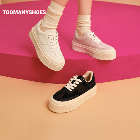 Toomanyshoes女鞋乖乖女厚底增高拼接舒适板鞋小白鞋