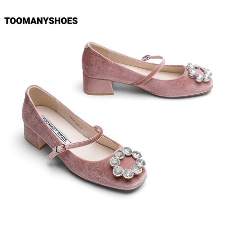 Toomanyshoes女鞋2023年新款闪闪发光钻饰芭蕾舞鞋银色玛丽珍单鞋