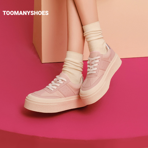 Toomanyshoes女鞋乖乖女厚底增高拼接舒适板鞋小白鞋