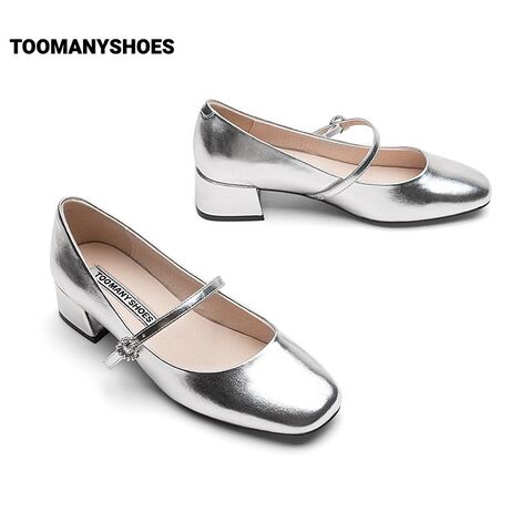 Toomanyshoes女鞋2023年新款闪闪发光钻饰芭蕾舞鞋银色玛丽珍单鞋
