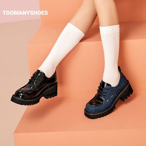 Toomanyshoes女鞋2023新款高阶玩家复古英伦风单鞋厚底增高乐福鞋