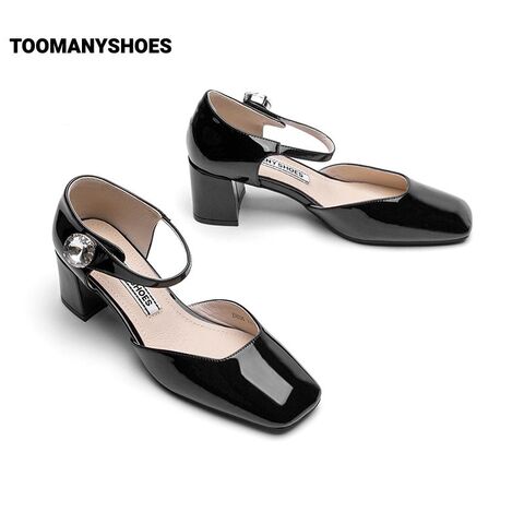 月光探戈钻饰粗跟复古玛丽珍包头凉鞋