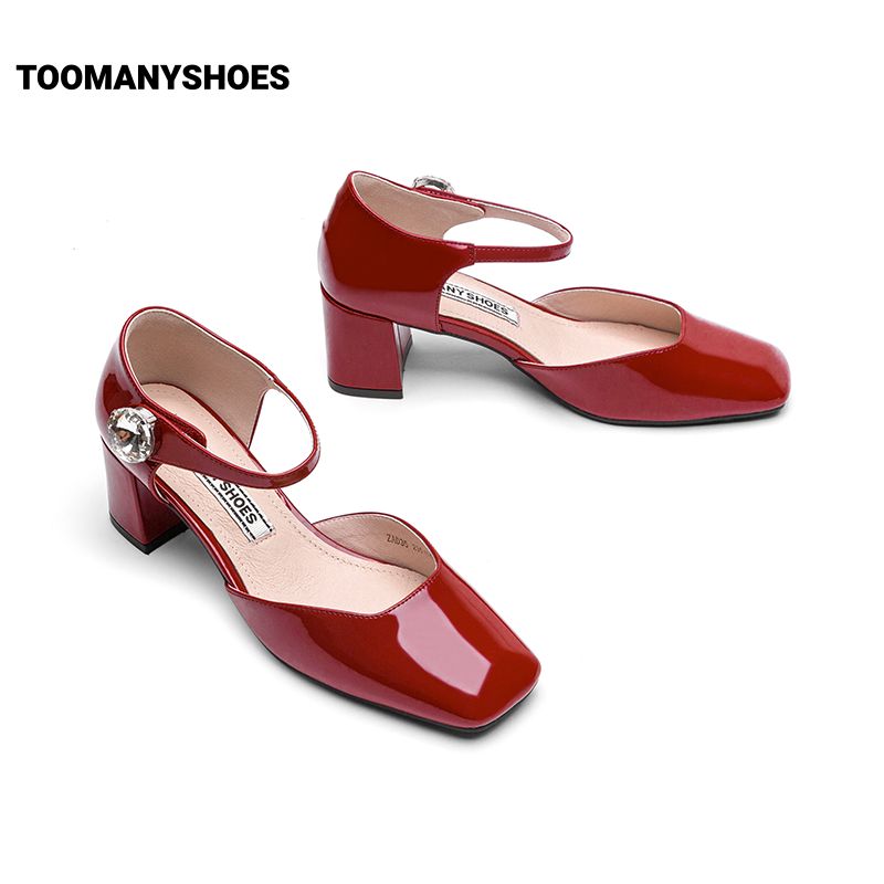 月光探戈钻饰粗跟复古玛丽珍包头凉鞋