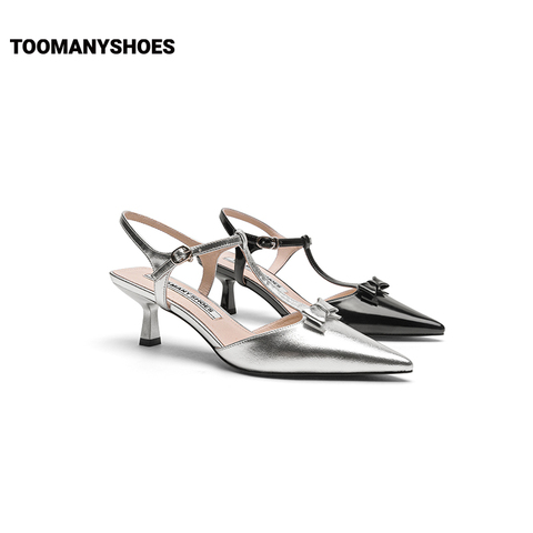 Toomanyshoes女鞋2024新款女团公演细高跟后空银色包头凉鞋女外穿
