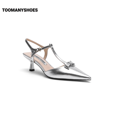 Toomanyshoes女鞋2024新款女团公演细高跟后空银色包头凉鞋女外穿
