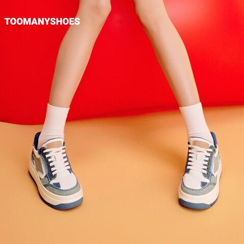 Toomanyshoes女鞋2024新款牛仔补丁休闲运动鞋不撞款厚底复古板鞋
