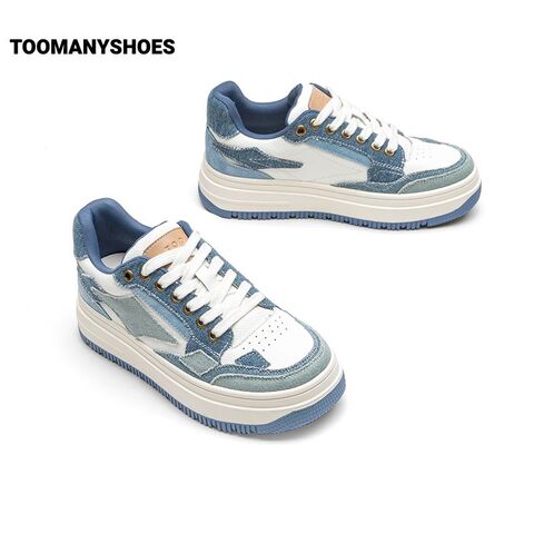 Toomanyshoes女鞋2024新款牛仔补丁休闲运动鞋不撞款厚底复古板鞋