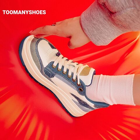 Toomanyshoes女鞋2024新款牛仔补丁休闲运动鞋不撞款厚底复古板鞋