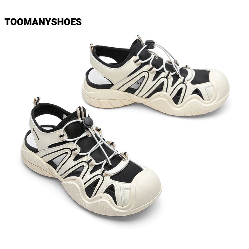 Toomanyshoes女鞋2024新款打水仗橡胶鞋头踢不烂后空银色包头凉鞋