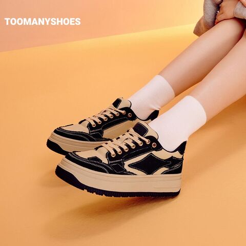 Toomanyshoes女鞋2024新款牛仔补丁休闲运动鞋不撞款厚底复古板鞋
